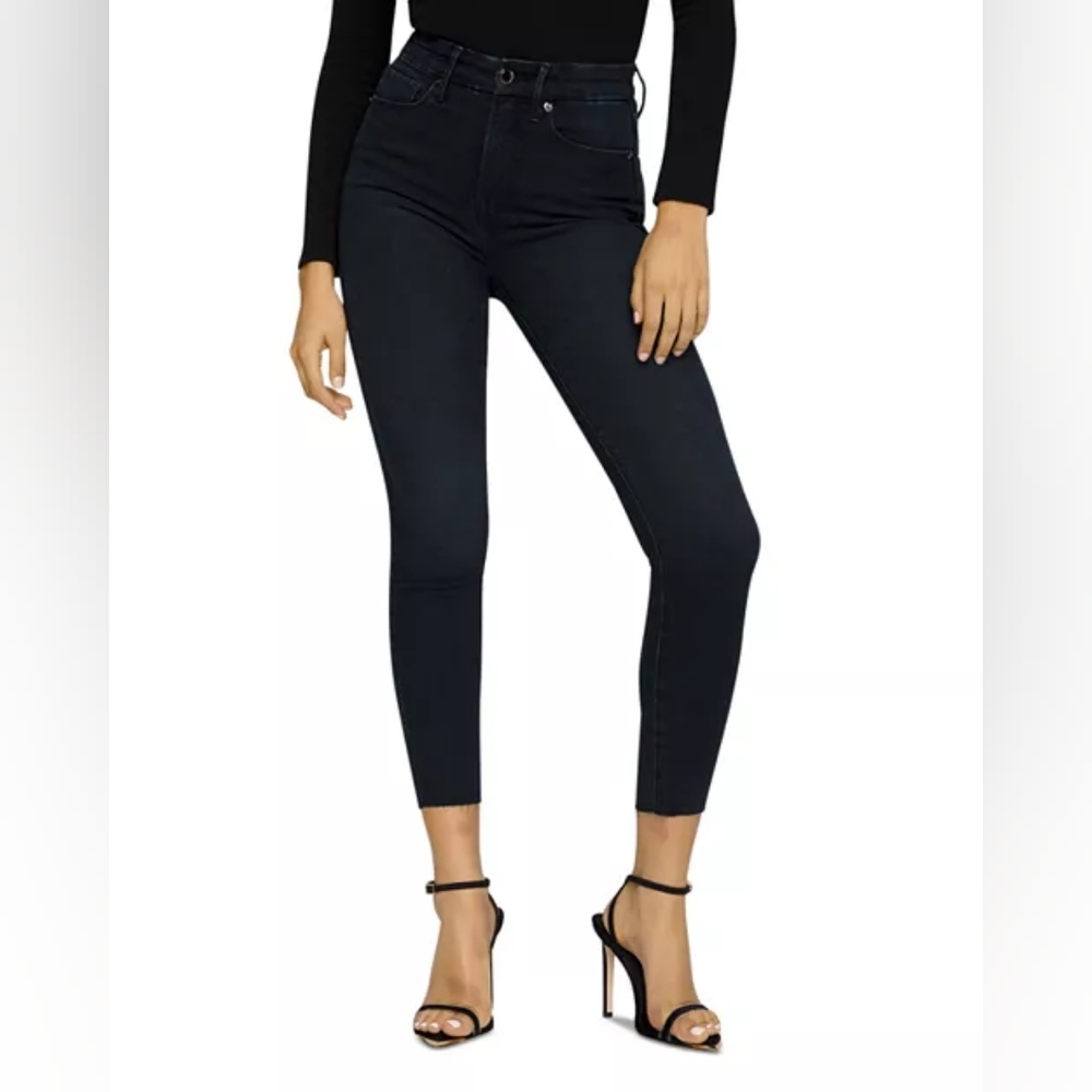 Good American Good Waist Crop Raw Hem Jeans in‎ Dark Blue Size 4